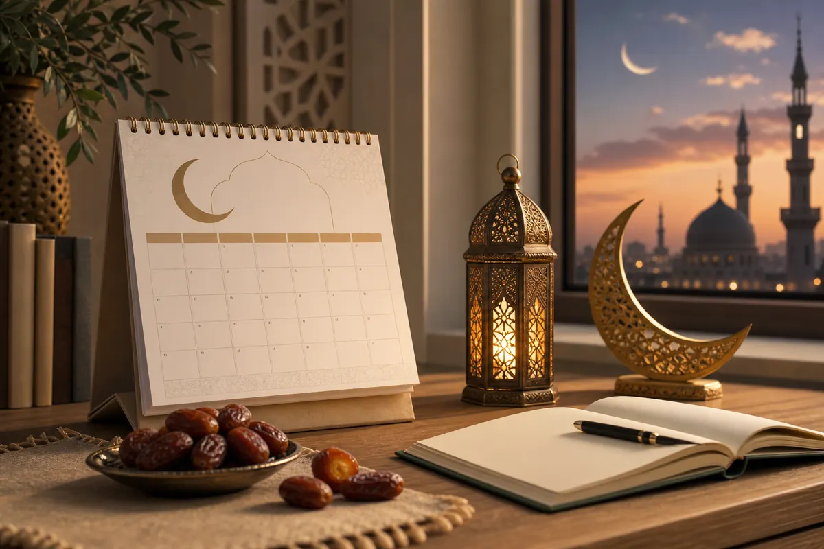 تقويم عربي مع فانوس وهلال يرمز إلى العد التنازلي لرمضان 2027